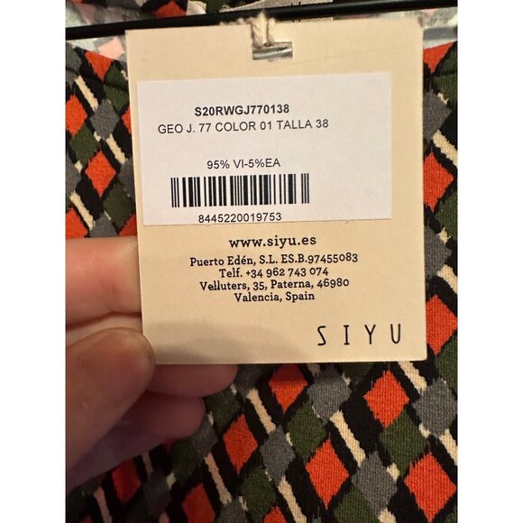 Siyu Womens Geometric Print Long Sleeve Top In Red/Green/Gray Viscose Blend US 4 - Picture 5 of 7